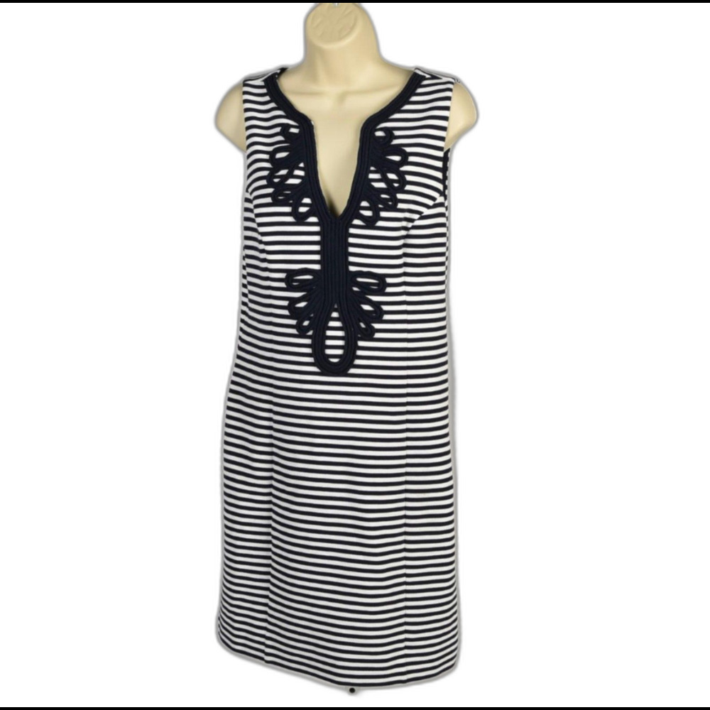 Lilly Pulitzer Janice Stretch Shift Dress True Navy Ottoman Stripe Size Lg